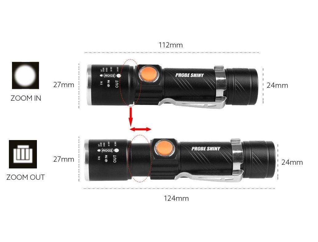 Rechargeable Torch - USB Charge Zoomable LED Torch Light