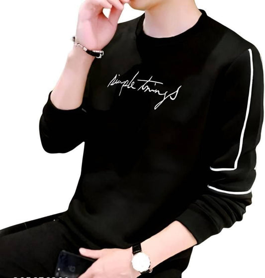 Men's Typography Round Neck Pure Cotton Black T-Shirt